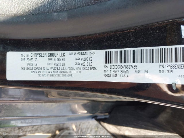 Aukcja sprzedaży 2015 Chrysler 200 Limited, vin: 1C3CCCAB4FN617455, numer aukcji: 45591966