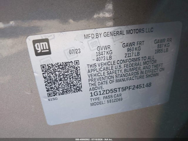 45592002 :رقم المزاد ، 1G1ZD5ST5PF245148 vin ، 2023 Chevrolet Malibu Fwd 1lt مزاد بيع