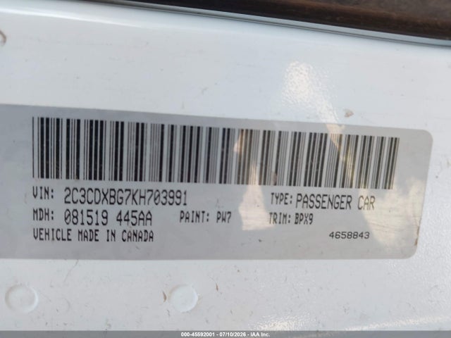 45592001 :رقم المزاد ، 2C3CDXBG7KH703991 vin ، 2019 Dodge Charger Sxt Rwd مزاد بيع