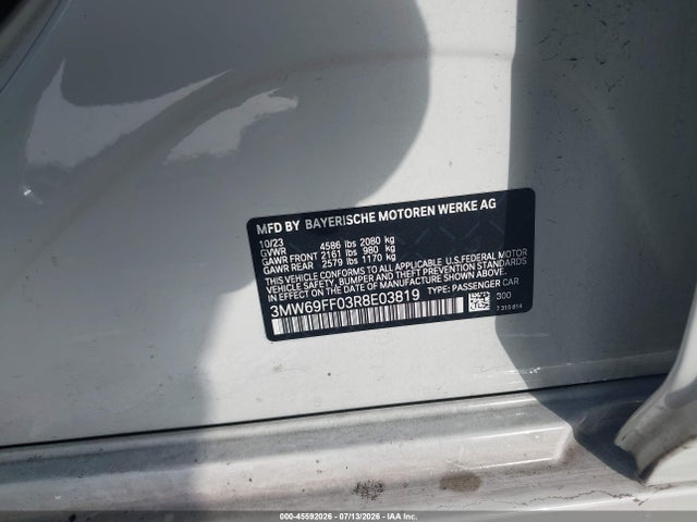 2024 Bmw 330i მანქანა იყიდება აუქციონზე, vin: 3MW69FF03R8E03819, აუქციონის ნომერი: 45592026