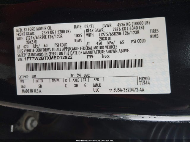Ford F-250 Lariat 2021 1FT7W2BTXMED12822 Image 9