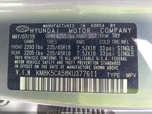 Hyundai Kona Ultimate 2019 KM8K5CA58KU377611 Image 9