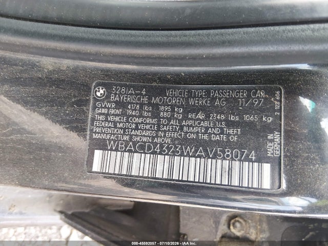 Продажа на аукционе авто 1998 Bmw 328i, vin: WBACD4323WAV58074, номер лота: 45592057