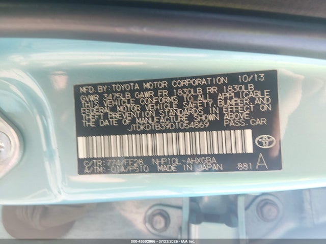 45592066 :رقم المزاد ، JTDKDTB39D1054869 vin ، 2013 Toyota Prius C Three مزاد بيع
