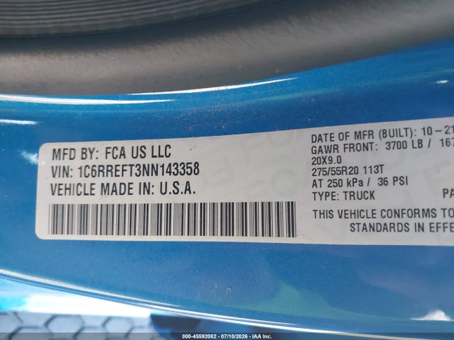 Auction sale of the 2022 Ram 1500 Big Horn  4x2 5'7 Box, vin: 1C6RREFT3NN143358, lot number: 45592082