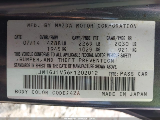 Продаж на аукціоні авто 2015 Mazda Mazda6 I Touring, vin: JM1GJ1V56F1202012, номер лоту: 45592084