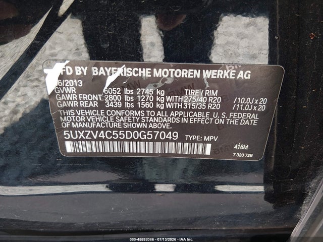Aukcja sprzedaży 2013 Bmw X5 Xdrive35i/xdrive35i Premium/xdrive35i Sport Activity, vin: 5UXZV4C55D0G57049, numer aukcji: 45592086