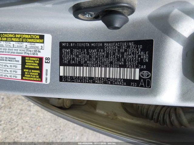 Aukcja sprzedaży 2010 Toyota Corolla Le, vin: 2T1BU4EE2AC352884, numer aukcji: 45592096