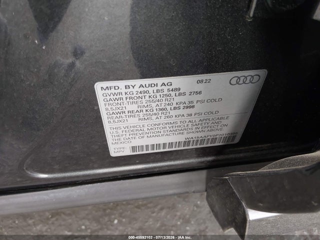 WA15AAFY0P2010395 Audi Q5 Sportback Premium Plus 45 Tfsi S Line Quattro S Tronic