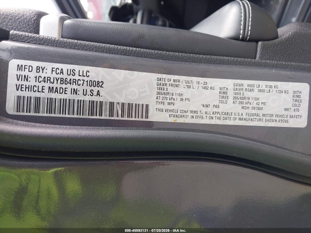 45592131 :رقم المزاد ، 1C4RJYB64RC710082 vin ، 2024 Jeep Grand Cherokee 4xe مزاد بيع