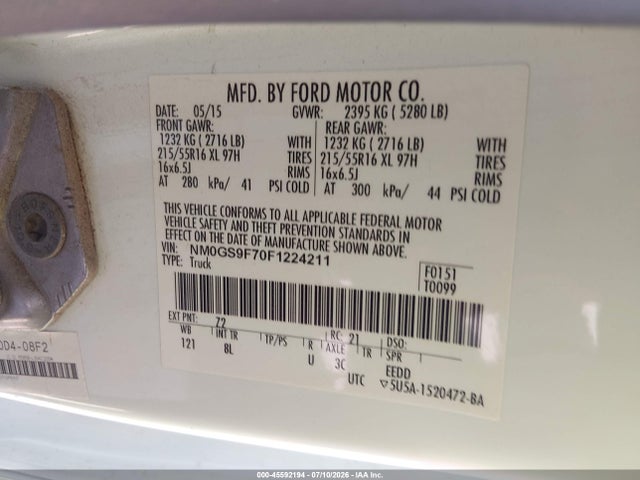 NM0GS9F70F1224211 Ford Transit Connect Xlt