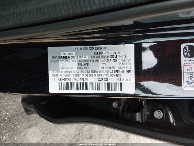 45592200 :رقم المزاد ، JM3KFBBM4K0527973 vin ، 2019 Mazda Cx-5 Sport مزاد بيع
