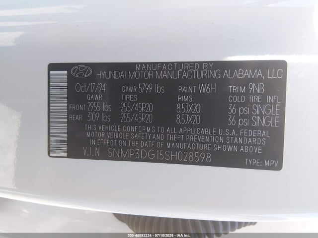 Продаж на аукціоні авто 2025 Hyundai Santa Fe Hybrid Limited, vin: 5NMP3DG15SH028598, номер лоту: 45592224