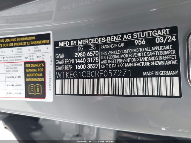 45592233 :رقم المزاد ، W1KEG1CB0RF057271 vin ، 2024 Mercedes-benz Eqe 350 4matic مزاد بيع