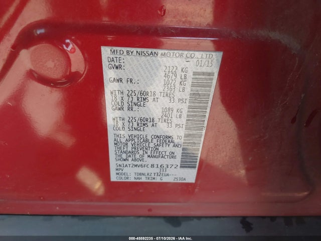 Nissan Rogue Sl 2015 5N1AT2MV6FC816372 Image 9