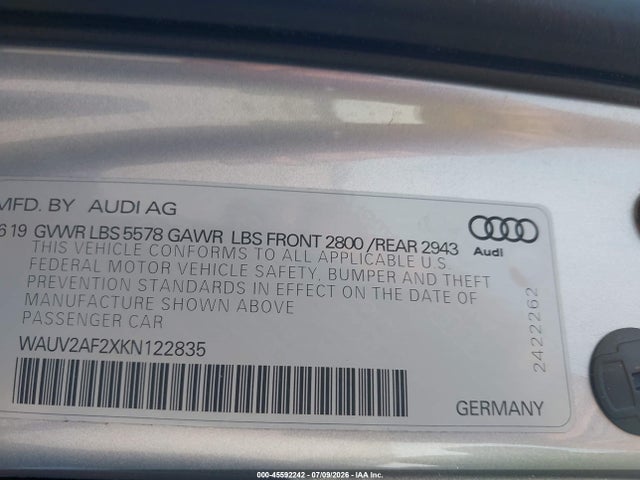 Aukcja sprzedaży 2019 Audi A7 55 Premium, vin: WAUV2AF2XKN122835, numer aukcji: 45592242