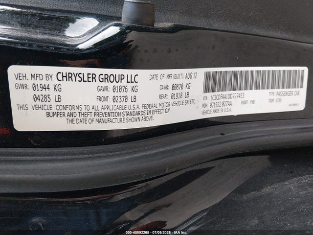 Auction sale of the 2013 Dodge Dart Se, vin: 1C3CDFAA1DD727453, lot number: 45592265