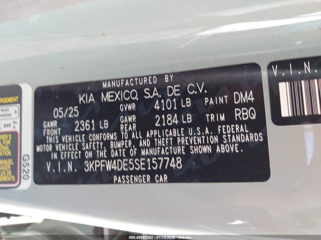 Aukcja sprzedaży 2025 Kia K4 Gt-line, vin: 3KPFW4DE5SE157748, numer aukcji: 45592282