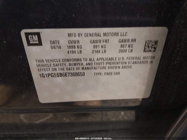 1G1PG5SB6E7368650 Chevrolet CRUZE LTZ