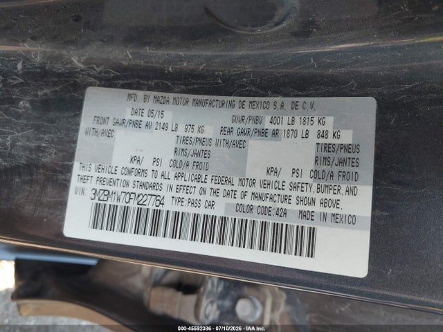 3MZBM1W70FM227764 Mazda Mazda3 I Grand Touring