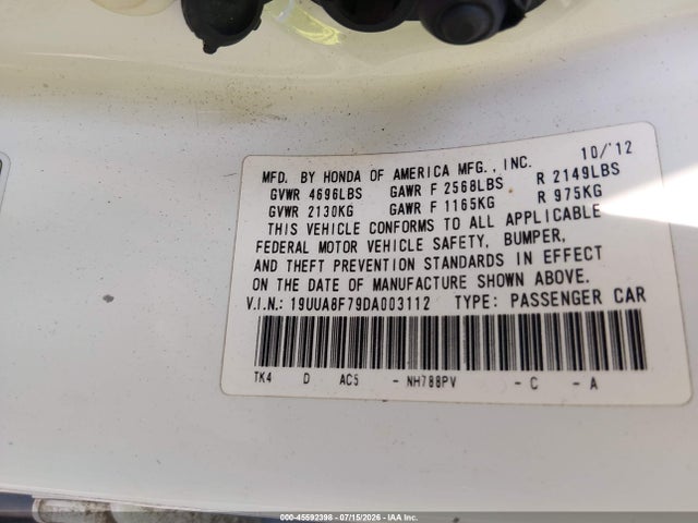 Aukcja sprzedaży 2013 Acura Tl 3.5, vin: 19UUA8F79DA003112, numer aukcji: 45592398