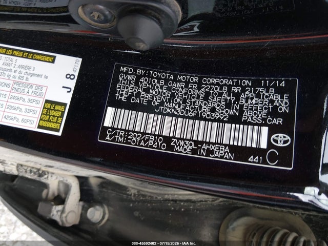 JTDKN3DU6F1903992 Toyota Prius Two