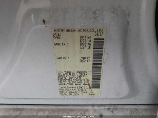 1N4AL3AP9HN350711 Nissan Altima 2.5 S