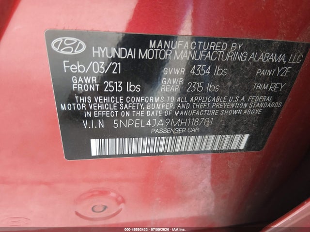 Продаж на аукціоні авто 2021 Hyundai Sonata Sel, vin: 5NPEL4JA9MH118701, номер лоту: 45592423