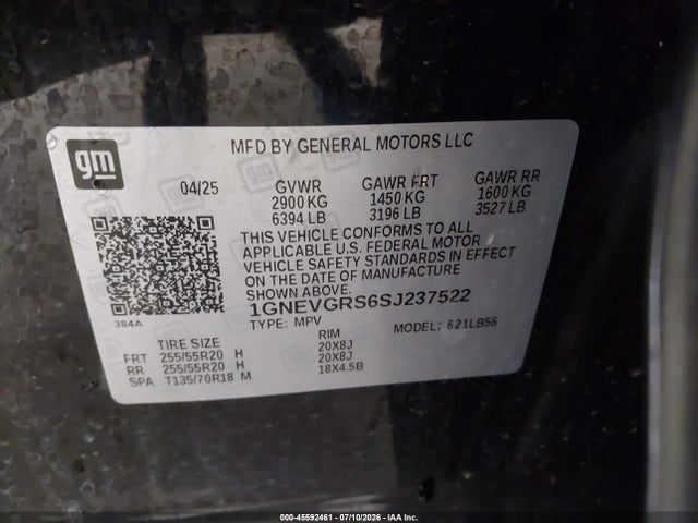 Продаж на аукціоні авто 2025 Chevrolet Traverse Awd Lt, vin: 1GNEVGRS6SJ237522, номер лоту: 45592461