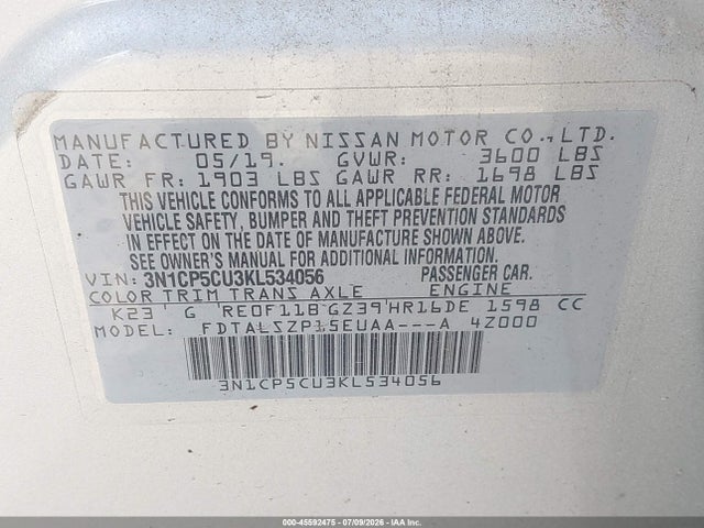 3N1CP5CU3KL534056 Nissan KICKS SV