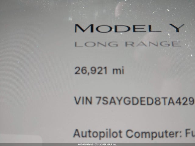 Aukcja sprzedaży 2026 Tesla Model Y Premium Rear-wheel Drive/rear-wheel Drive, vin: 7SAYGDED8TA429698, numer aukcji: 45592490