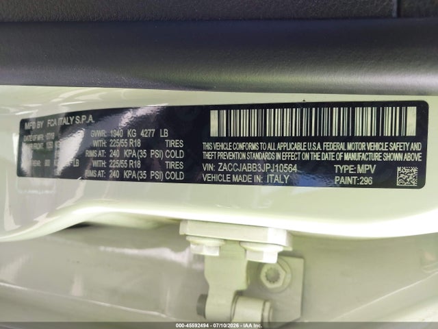 ZACCJABB3JPJ10564 Jeep Renegade Altitude Fwd