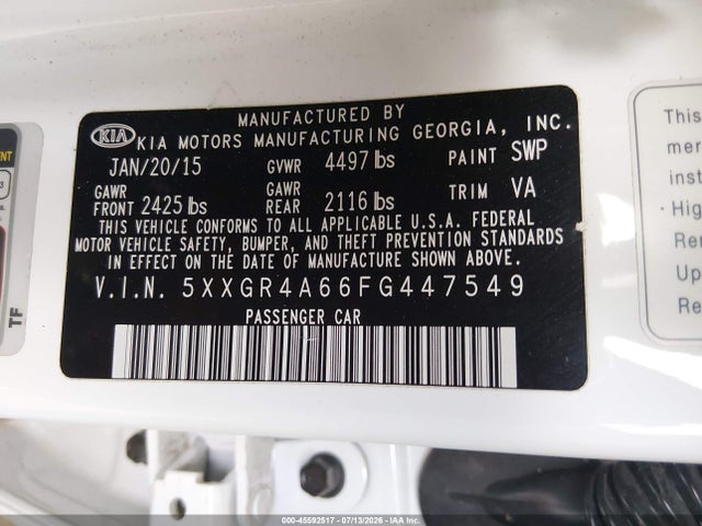 5XXGR4A66FG447549 KIA Optima Sxl Turbo