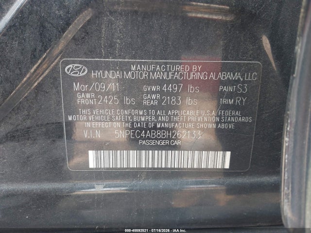Продажа на аукционе авто 2011 Hyundai Sonata Se 2.0t, vin: 5NPEC4AB8BH262133, номер лота: 45592521