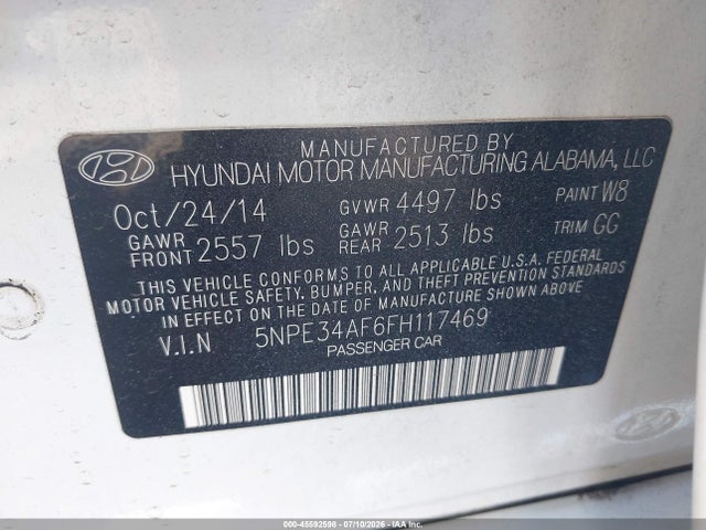 Hyundai Sonata Limited 2015 5NPE34AF6FH117469 Image 9