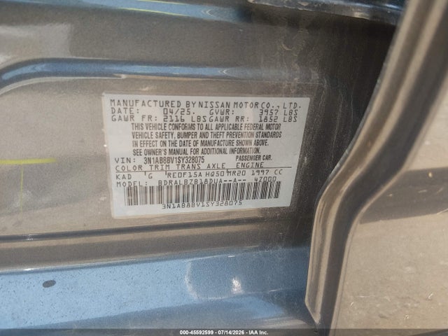 Продажа на аукционе авто 2025 Nissan Sentra S, vin: 3N1AB8BV1SY328075, номер лота: 45592599