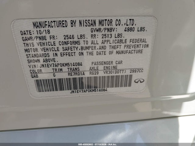 Продаж на аукціоні авто 2019 Infiniti Q50 3.0t Luxe, vin: JN1EV7AP0KM514084, номер лоту: 45592602