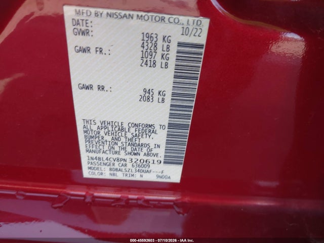 1N4BL4CV8PN320619 Nissan Altima Sr Fwd