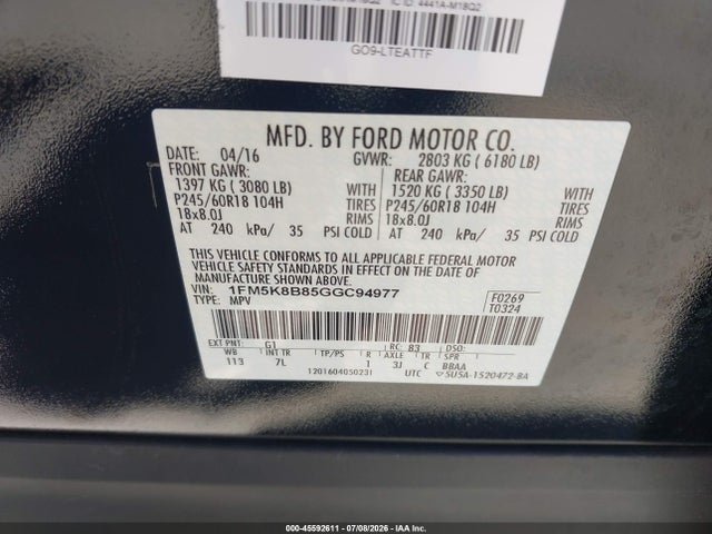 Ford Explorer 2016 1FM5K8B85GGC94977 Image 9