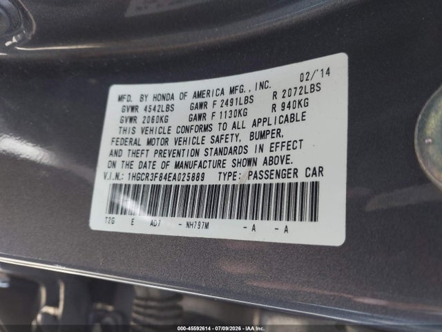 Honda Accord Ex-l V-6 2014 1HGCR3F84EA025889 Image 9