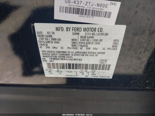 Ford Explorer 2018 1FM5K7B89JGC45122 Image 9