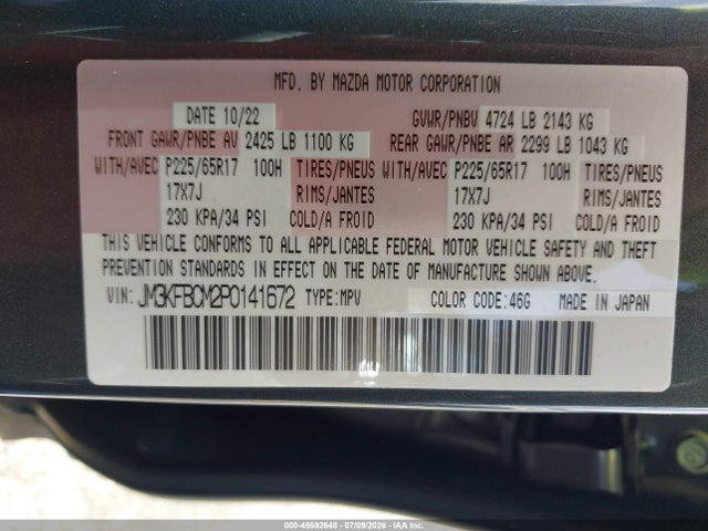 Aukcja sprzedaży 2023 Mazda Cx-5 2.5 S Preferred, vin: JM3KFBCM2P0141672, numer aukcji: 45592648