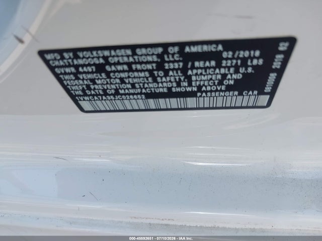 Aukcja sprzedaży 2018 Volkswagen Passat 2.0t Sel Premium, vin: 1VWCA7A35JC026652, numer aukcji: 45592651