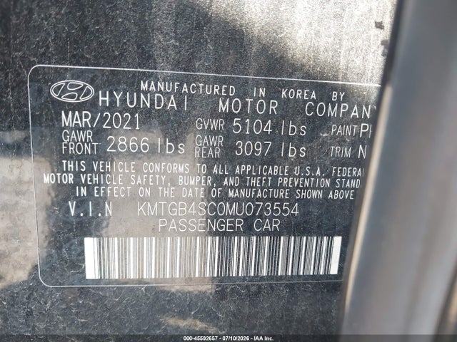 45592657 :رقم المزاد ، KMTGB4SC0MU073554 vin ، 2021 Genesis G80 2.5t Rwd مزاد بيع