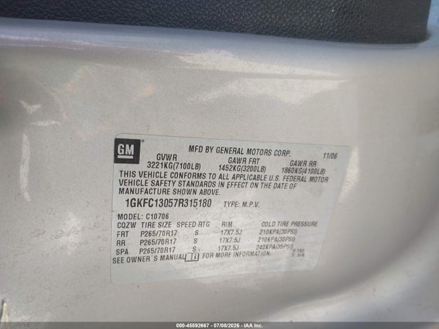 Aukcja sprzedaży 2007 Gmc Yukon Sle, vin: 1GKFC13057R315180, numer aukcji: 45592667