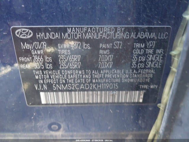 Hyundai Santa Fe Se 2019 5NMS2CAD2KH119015 Image 9
