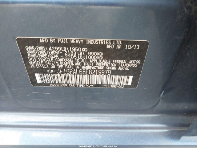 Aukcja sprzedaży 2014 Subaru Impreza 2.0i Sport Premium, vin: JF1GPAL68E8219979, numer aukcji: 45592671