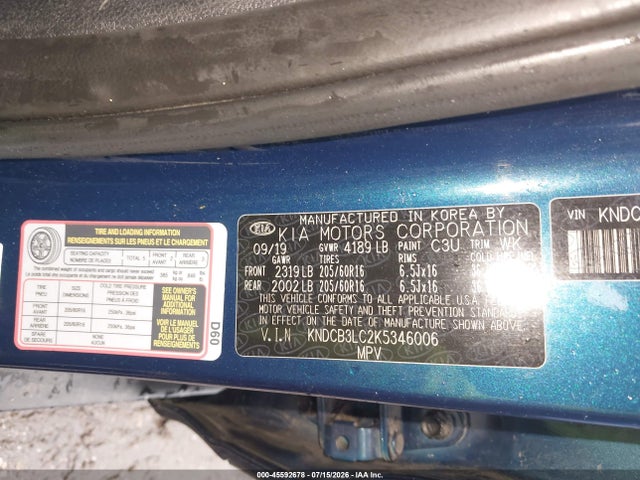 Aukcja sprzedaży 2019 Kia Niro Lx, vin: KNDCB3LC2K5346006, numer aukcji: 45592678