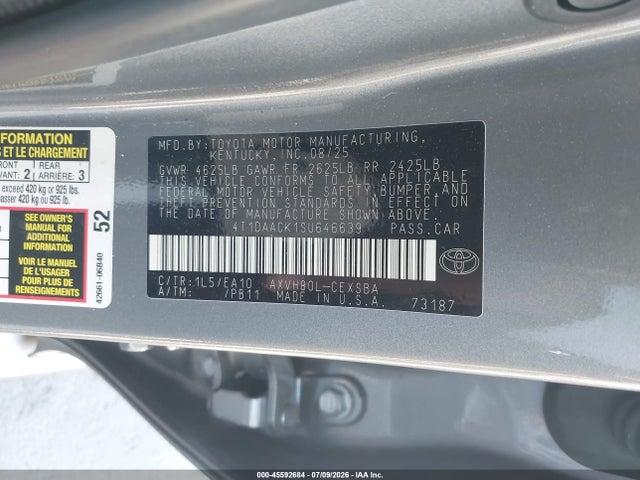 Toyota CAMRY SE 2025 4T1DAACK1SU646639 Image 9