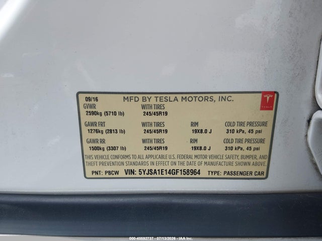 Tesla Model S 60/70/75/85 2016 5YJSA1E14GF158964 Image 9